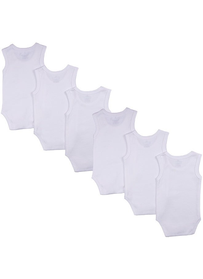Babies Basic 100% Super Combed Cotton, Sleeveless Romper/Bodysuit, For New Born To 24Months, Set Of 6 - White  - Image 2