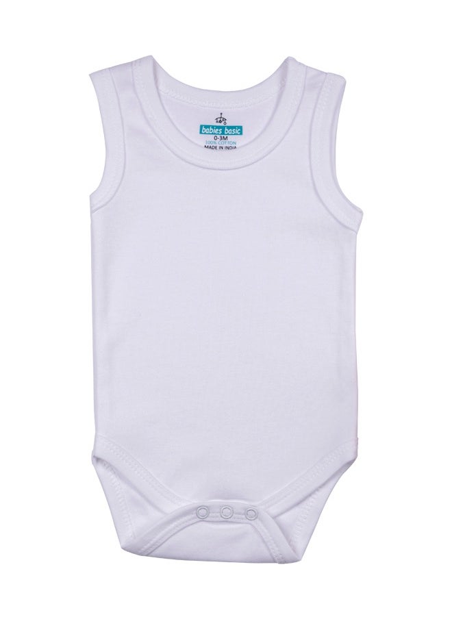 Babies Basic 100% Super Combed Cotton, Sleeveless Romper/Bodysuit, For New Born To 24Months, Set Of 6 - White  - Image 3