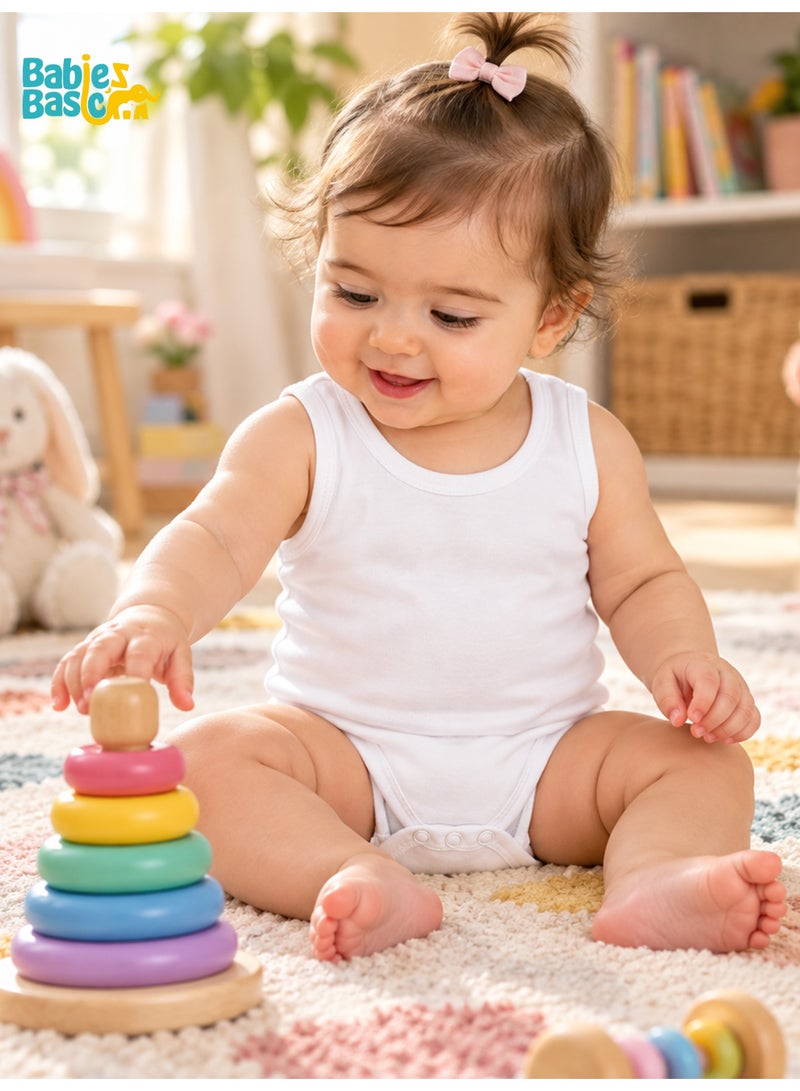 Babies Basic 100% Super Combed Cotton, Sleeveless Romper/Bodysuit, For New Born To 24Months, Set Of 6 - White - Image 3