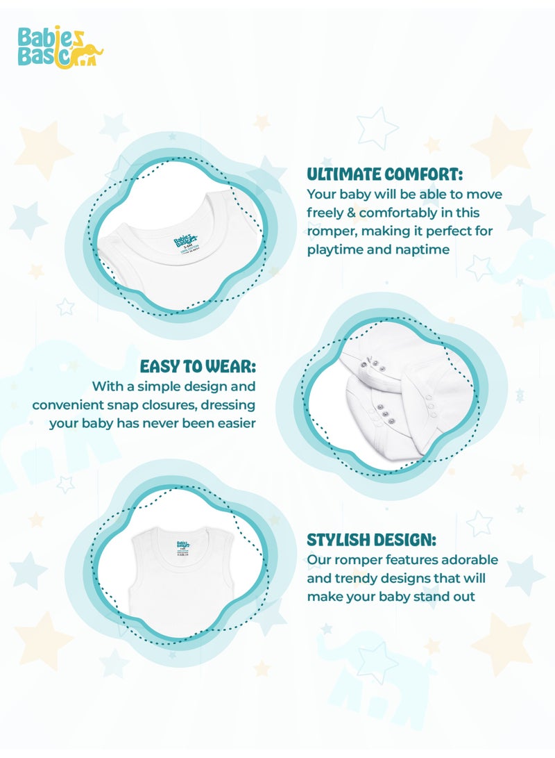 Babies Basic 100% Super Combed Cotton, Sleeveless Romper/Bodysuit, For New Born To 24Months, Set Of 6 - White - Image 4