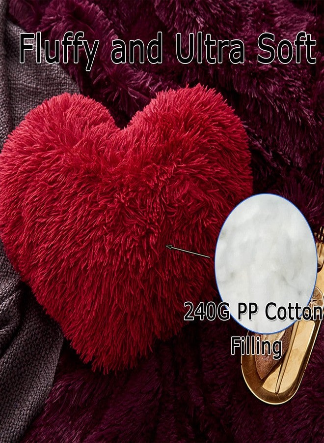 MorroMorn Fluffy Heart Throw Pillows, Shaggy Decorative Pillow for Sofa Couch Bed, Cute Room Decor Decorations for Women Girls Kids (Dark Red) - Image 4