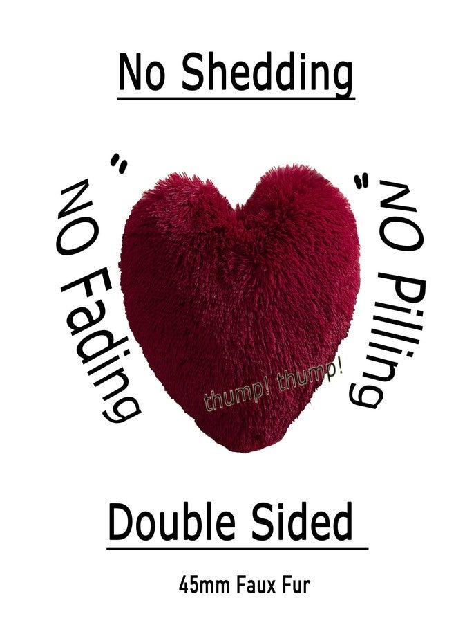 MorroMorn Fluffy Heart Throw Pillows, Shaggy Decorative Pillow for Sofa Couch Bed, Cute Room Decor Decorations for Women Girls Kids (Dark Red) - Image 3