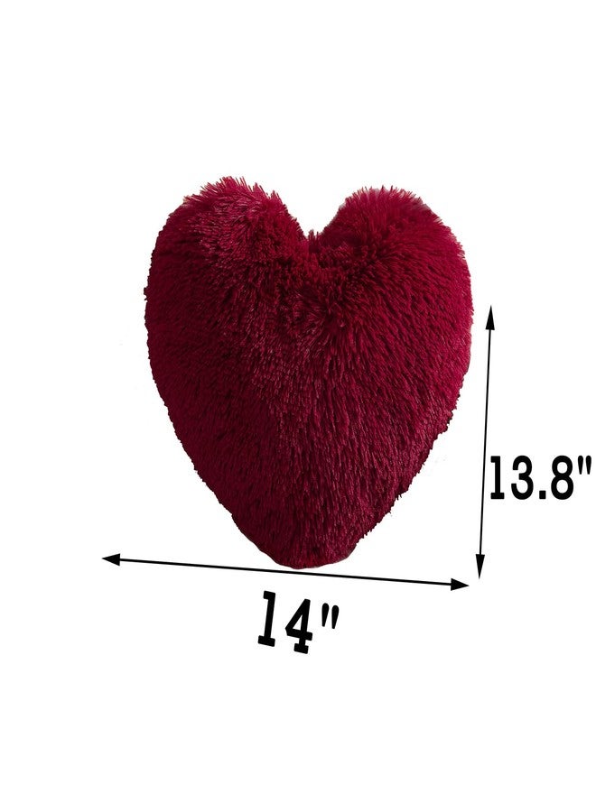 MorroMorn Fluffy Heart Throw Pillows, Shaggy Decorative Pillow for Sofa Couch Bed, Cute Room Decor Decorations for Women Girls Kids (Dark Red) - Image 2