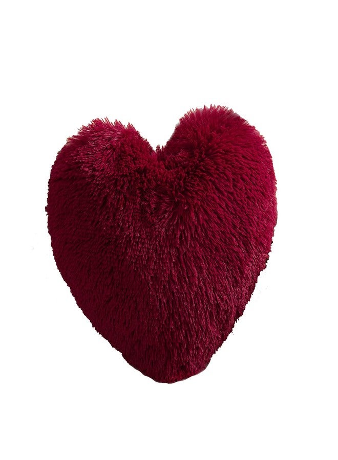 MorroMorn Fluffy Heart Throw Pillows, Shaggy Decorative Pillow for Sofa Couch Bed, Cute Room Decor Decorations for Women Girls Kids (Dark Red) - Image 1