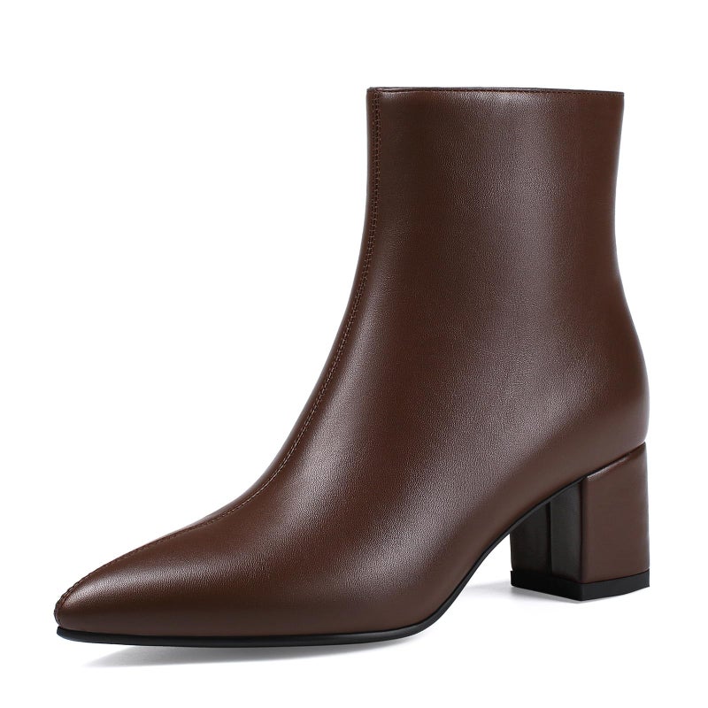 Abbleet Women's Ankle Boots Pointed Toe Chunky Block Heel Short Boots for Women Low Heeled Bootiesï¼ˆBrown,7.5ï¼‰ - Image 1