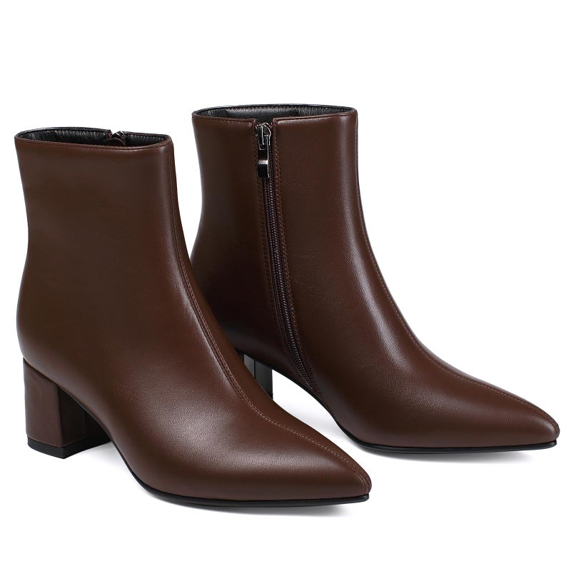 Abbleet Women's Ankle Boots Pointed Toe Chunky Block Heel Short Boots for Women Low Heeled Bootiesï¼ˆBrown,7.5ï¼‰ - Image 5