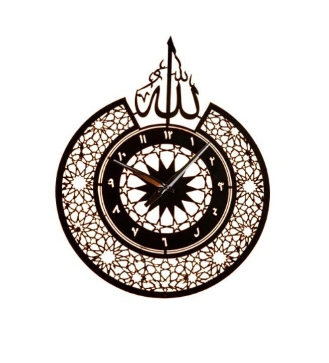 Premium Back-lit Metal Islamic Wall Clock - Allah Calligraphy Geometric LED Lighttar Design with - Image 1