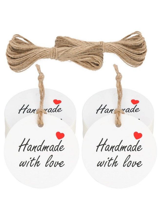 jijAcraft 100Pcs Handmade With Love Tags100Pcs White Paper Gift Tags With Stringmade With Love Gift Wrap Tags 2” Round Brown Label Tags For Home Made Craftscandle Tinswedding&Birthday Party Favors  - Image 2
