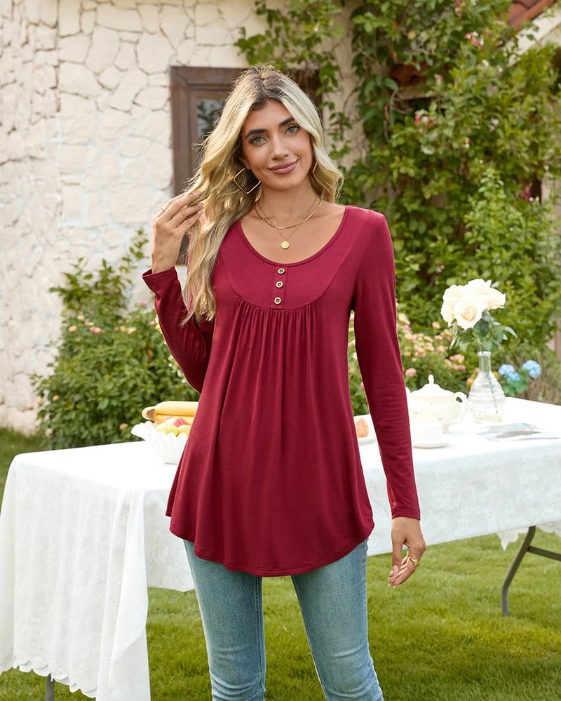 POPYOUNG Women's Long Sleeves Tunic Tops to Wear with Leggings Loose Fit Dressy Empire Waist Fall Tops XXL, Black - Image 4