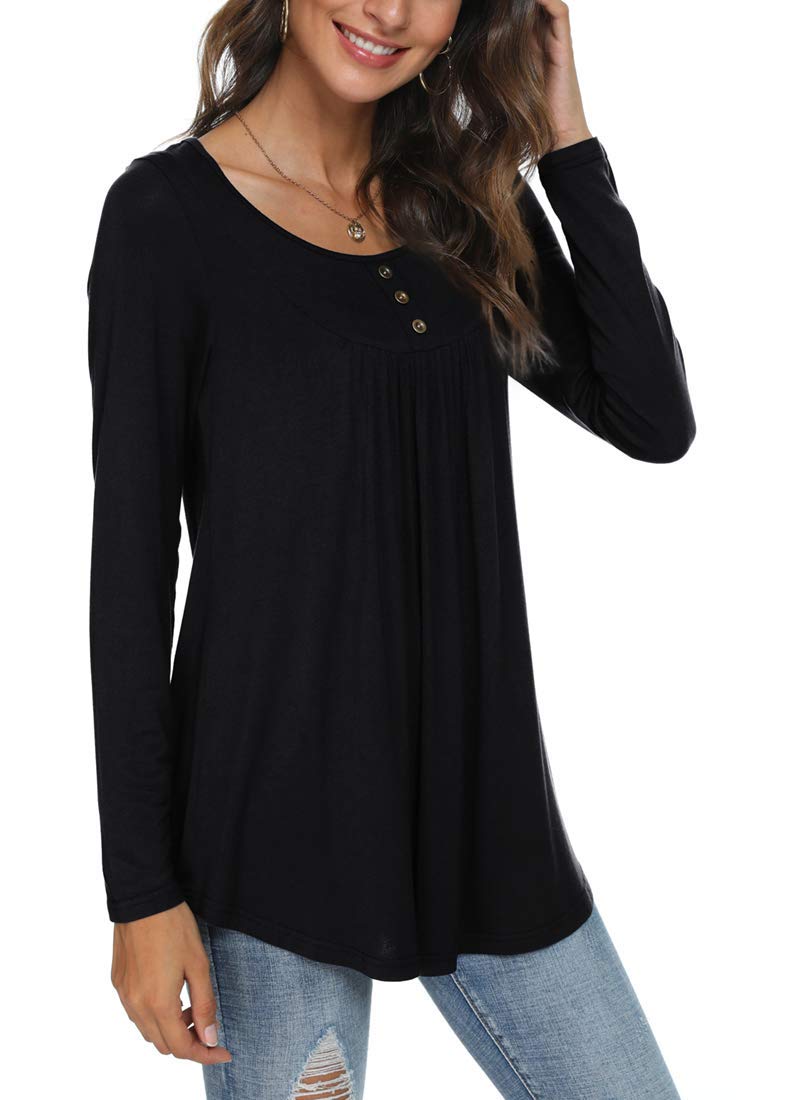 POPYOUNG Women's Long Sleeves Tunic Tops to Wear with Leggings Loose Fit Dressy Empire Waist Fall Tops XXL, Black - Image 2