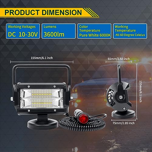SKYWORLD 2Pcs Portable Magnetic Base Led Work Light Bar, 5 inch 72W Flood Beam, 12V 24V Off Road Driving Lights Fog Lamp for Car Truck 4x4 SUV ATV Tractors Excavator, 6000K White, Led Search Lights - Image 2