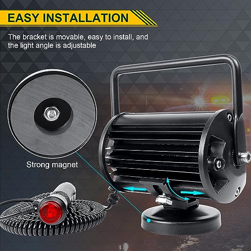 SKYWORLD 2Pcs Portable Magnetic Base Led Work Light Bar, 5 inch 72W Flood Beam, 12V 24V Off Road Driving Lights Fog Lamp for Car Truck 4x4 SUV ATV Tractors Excavator, 6000K White, Led Search Lights - Image 4