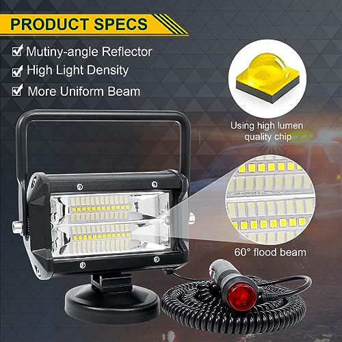 SKYWORLD 2Pcs Portable Magnetic Base Led Work Light Bar, 5 inch 72W Flood Beam, 12V 24V Off Road Driving Lights Fog Lamp for Car Truck 4x4 SUV ATV Tractors Excavator, 6000K White, Led Search Lights - Image 3