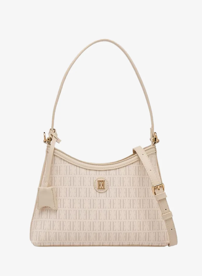 ELLE Monogram Print Shoulder Bag With Detachable Strap