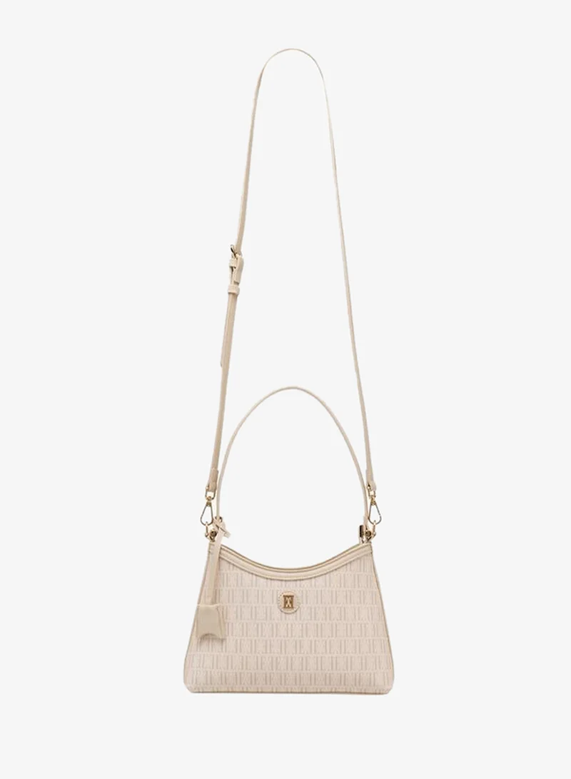 ELLE Monogram Print Shoulder Bag With Detachable Strap