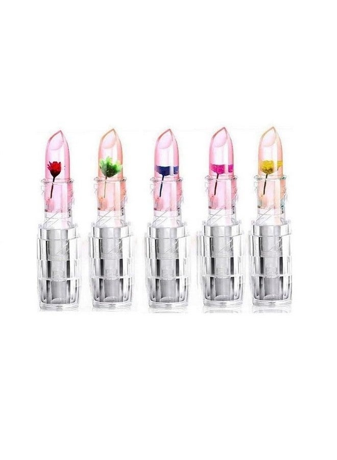 Aasakt Professional Waterproof Moisturizing Flower Crystal Lipstick Jelly Flower Transparent Color Changing Lip Balm Lipstick For Girls & Women I (Pack Of 5) - Image 1
