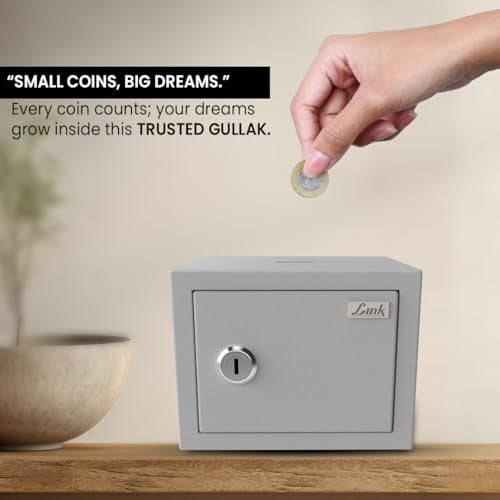 Link Smart 2 Litres Gullak Safe Locker for Home & Office| 3-Year Warranty| Mechanical Key, CRCA Material, Laser Cut Design| Vibrant Saaving Bank|Weight : 0.9 Kg| Acoustic Grey - Image 2