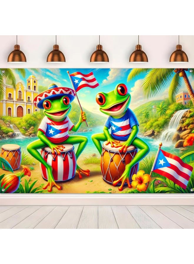 HOMETITUTE Puerto Rico Banner 71x43 Inch Backdrop with Coqui Frog Flag Bongo Drum Tropical Waterfall Caribbean Fiesta Background for Puerto Rican Heritage Celebration Party Decor - Image 5