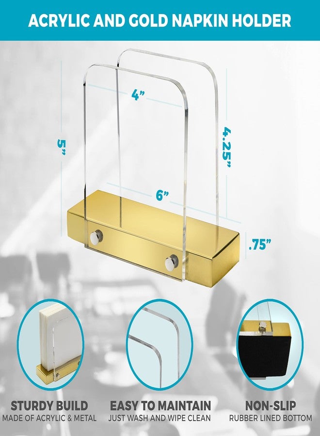 Tribello Modern Napkin Holder for Kitchen, Standing Napkin Holder for Tables, Clear Acrylic and Gold Steel Base Kitchen & Dining Room Decor - Image 3