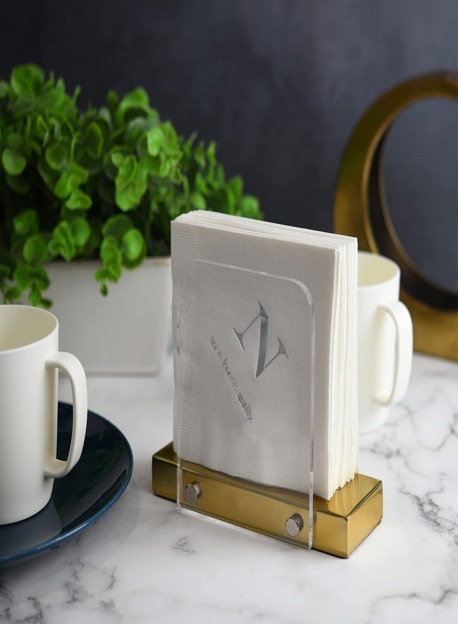 Tribello Modern Napkin Holder for Kitchen, Standing Napkin Holder for Tables, Clear Acrylic and Gold Steel Base Kitchen & Dining Room Decor - Image 2