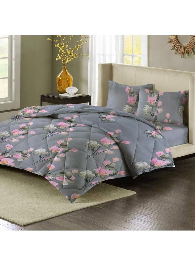 VAS COLLECTIONS Super Soft Glace Cotton King Size AC Comforter Wedding Gift Set (with Bag) for Double Bed with 1 Flat Bedsheet and 2 Pillow Cover Pastel Colours Grey and Pink (4PC Comforter Set) - Image 3