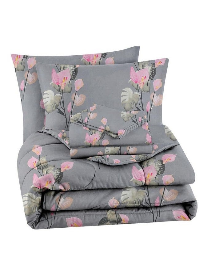 VAS COLLECTIONS Super Soft Glace Cotton King Size AC Comforter Wedding Gift Set (with Bag) for Double Bed with 1 Flat Bedsheet and 2 Pillow Cover Pastel Colours Grey and Pink (4PC Comforter Set) - Image 1