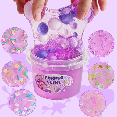 Okaybee Purple Slime Kit Clear Slime Bucket Slimes Party Favors for Kids Crunchy Slimes Includes 10 Packs of Addins Sensory Toys Birthday Easter Hallowmas for Girls Boys Gift - Image 5