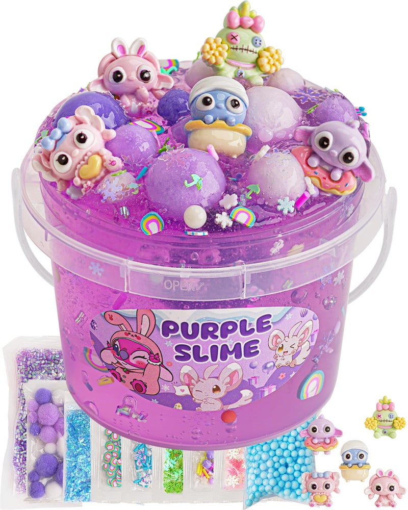 Okaybee Purple Slime Kit Clear Slime Bucket Slimes Party Favors for Kids Crunchy Slimes Includes 10 Packs of Addins Sensory Toys Birthday Easter Hallowmas for Girls Boys Gift - Image 3