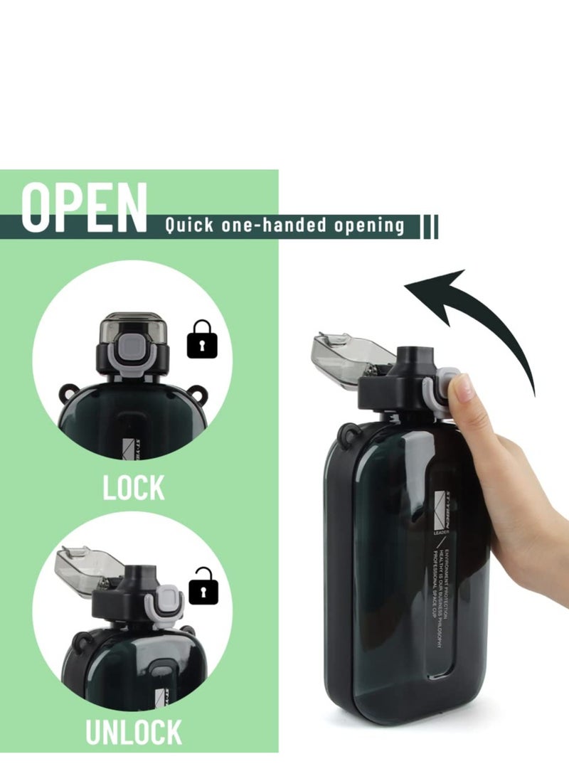 SOLARAE 750ml Sports Water Bottle, Leak-Proof Flat Water Bottle, Flat Water Bottle To Carry In Bag, Personalized Water Bottle, Bpa-Free Plastic Water Bottle (Black) - Image 2