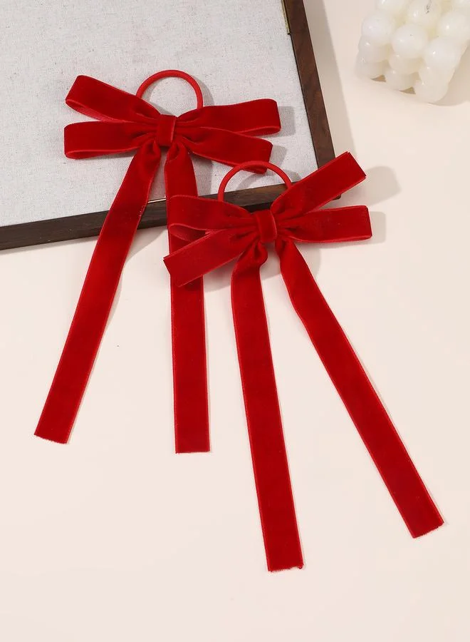 تايك تو Set of 2 - Solid Long Ribbon Bow Hair Ties