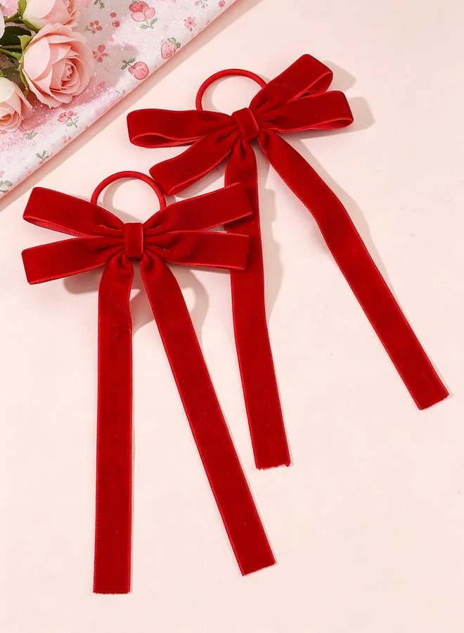 تايك تو Set of 2 - Solid Long Ribbon Bow Hair Ties