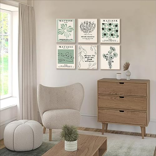 KBKBART Sage Green Matisse Wall Art Prints, Abstract Matisse Posters Green Wall Decor, Minimalist Flower Market Floral Wall Art Prints, Green Canvas Matisse Paintings Pictures for Aesthetic Room, Bedroom, - Image 4
