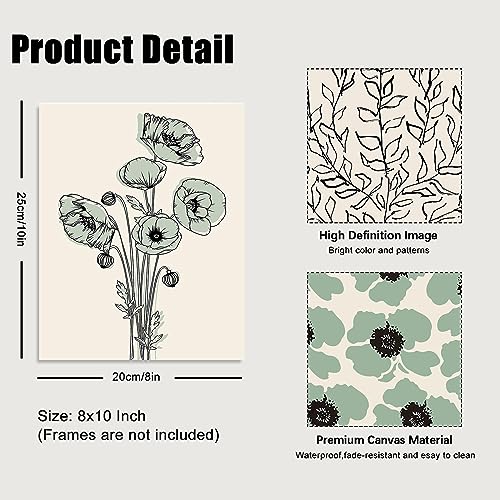 KBKBART Sage Green Matisse Wall Art Prints, Abstract Matisse Posters Green Wall Decor, Minimalist Flower Market Floral Wall Art Prints, Green Canvas Matisse Paintings Pictures for Aesthetic Room, Bedroom, - Image 5