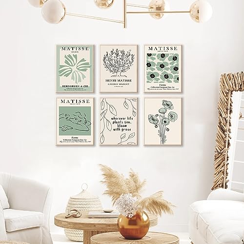 KBKBART Sage Green Matisse Wall Art Prints, Abstract Matisse Posters Green Wall Decor, Minimalist Flower Market Floral Wall Art Prints, Green Canvas Matisse Paintings Pictures for Aesthetic Room, Bedroom, - Image 3