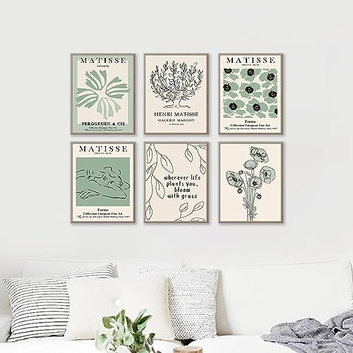 KBKBART Sage Green Matisse Wall Art Prints, Abstract Matisse Posters Green Wall Decor, Minimalist Flower Market Floral Wall Art Prints, Green Canvas Matisse Paintings Pictures for Aesthetic Room, Bedroom, - Image 2