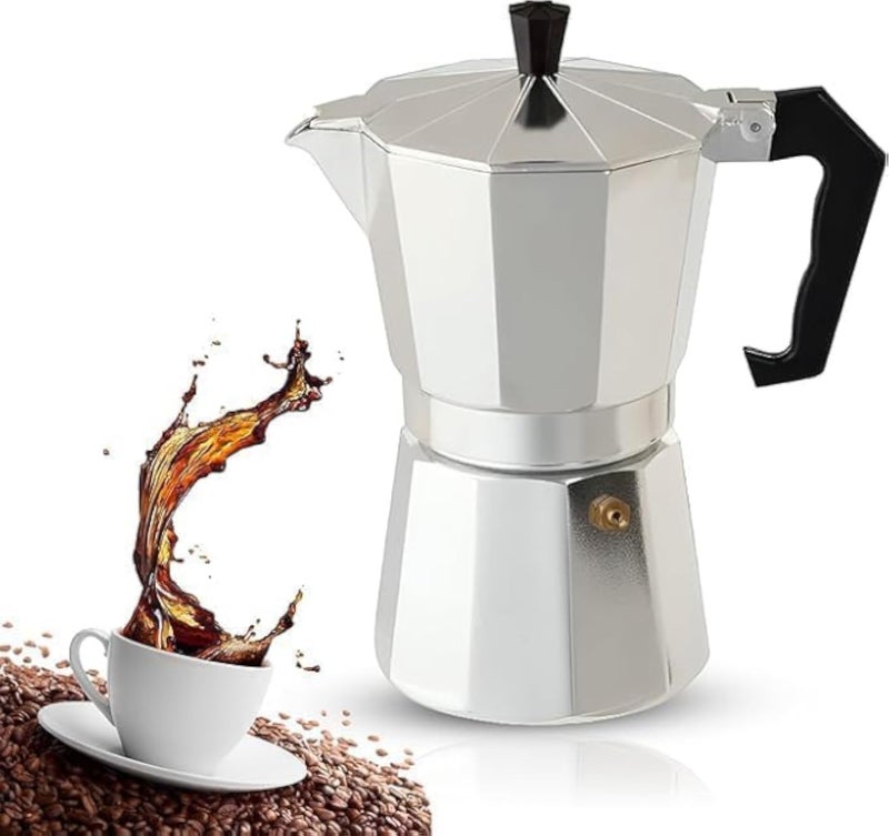 espresso maker, 3 Cups of Rich Espresso with our Aluminum Mocha Maker and Lid - Classic Italian Coffee Experience (Silver)