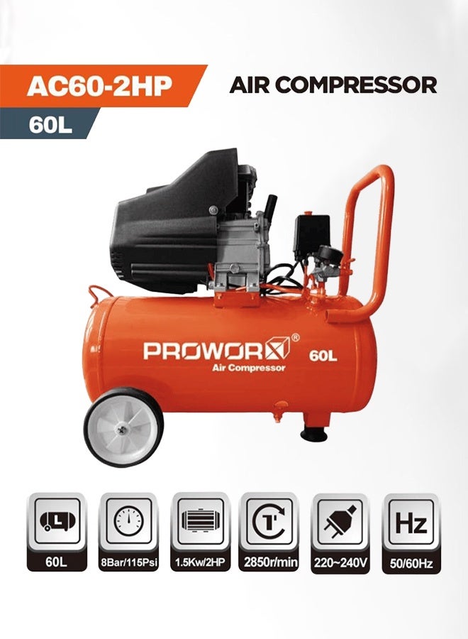 PROWORX AC60-2HP Air Compressor 60L – 2HP, 8Bar, 1.5kW, 2850 RPM - Image 1
