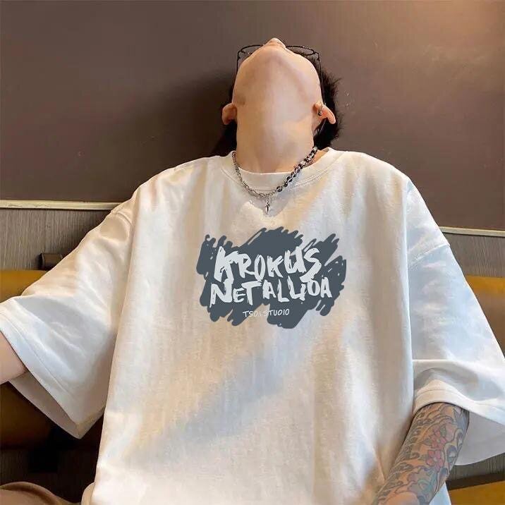 100% heavyweight pure cotton plus size men's t-shirt simple short-sleeved summer loose American shoulder Hong Kong style trendy brand ins new style - Image 3
