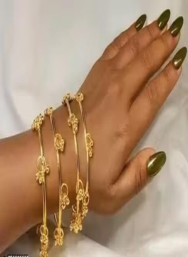 Aro Art مجموعة أساور غونغرو هندية تقليدية من آرو آرت للنساء، مطلية بالذهب وقابلة للتكديس، 4 قطع، (مقاس 2.4) - Image 4