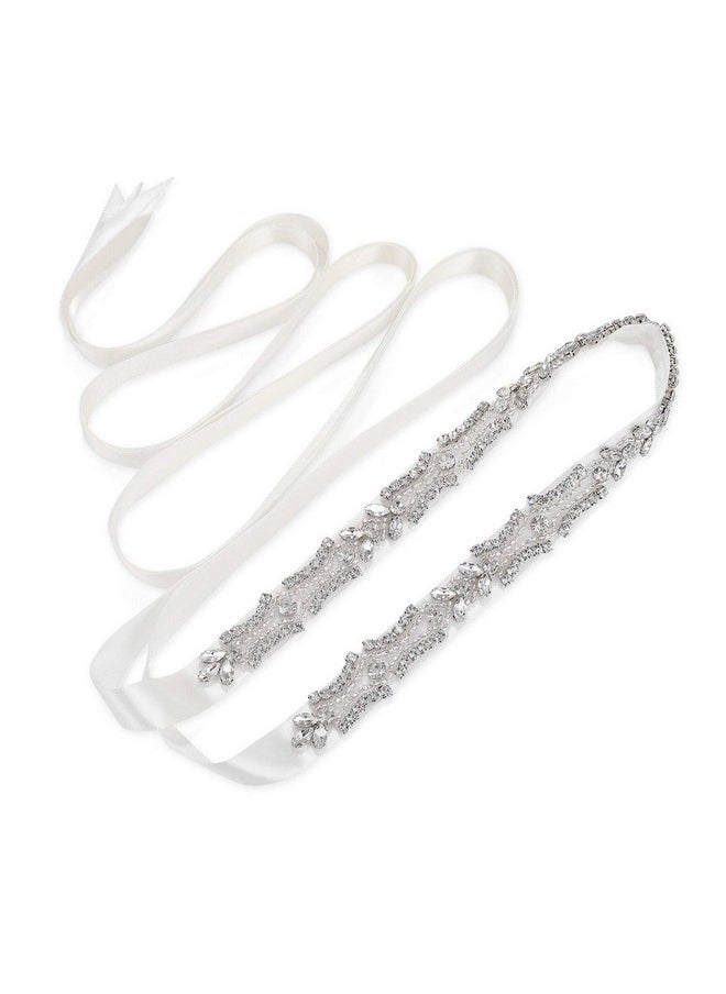 AW BRIDAL - Bridal Belt Rhinestone Wedding Belt Sash Crystal Thin Wedding Belt For Women Dress Belt For Wedding Gown Dress Silver Belt - Image 1