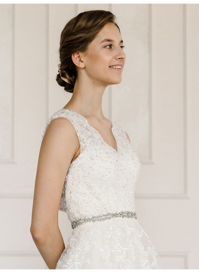 AW BRIDAL - Bridal Belt Rhinestone Wedding Belt Sash Crystal Thin Wedding Belt For Women Dress Belt For Wedding Gown Dress Silver Belt - Image 1