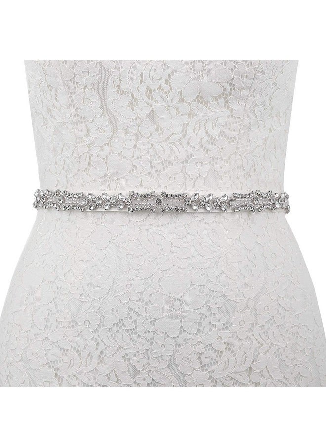 AW BRIDAL - Bridal Belt Rhinestone Wedding Belt Sash Crystal Thin Wedding Belt For Women Dress Belt For Wedding Gown Dress Silver Belt - Image 1
