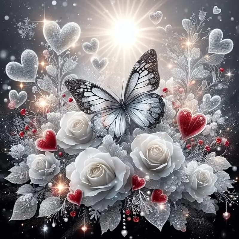 DYAIANGMU Flower Diamond Art Kits for AdultsButterfly Diamond Art Diamond Painting Kit5D Diamond Painting DIY Full Drill Diamond Dots Diamond Painting with ToolsGem Craft for Home Wall Decor 137x137in - Image 1