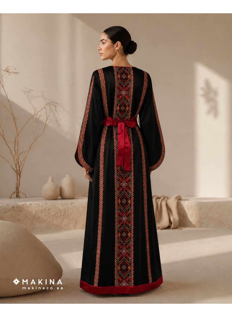 MAKINA Fallahi Thobe for Special Occasions, Black Charmeuse with Embroidered Detail - Image 2