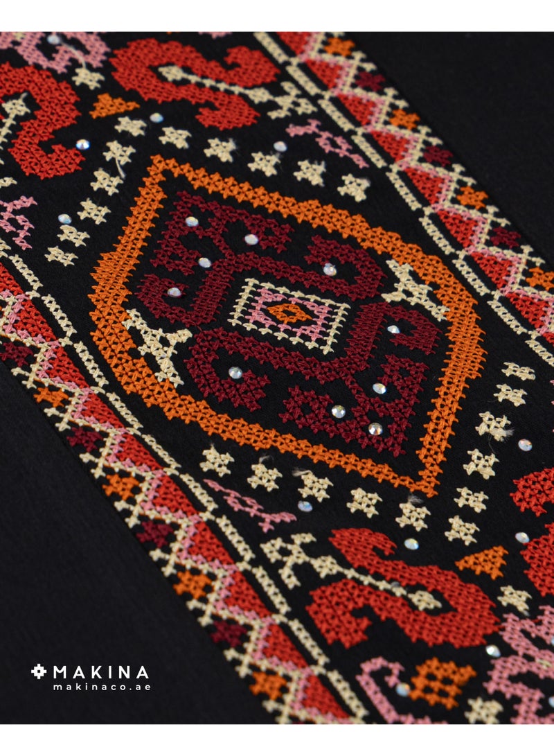 MAKINA Fallahi Thobe for Special Occasions, Black Charmeuse with Embroidered Detail - Image 3