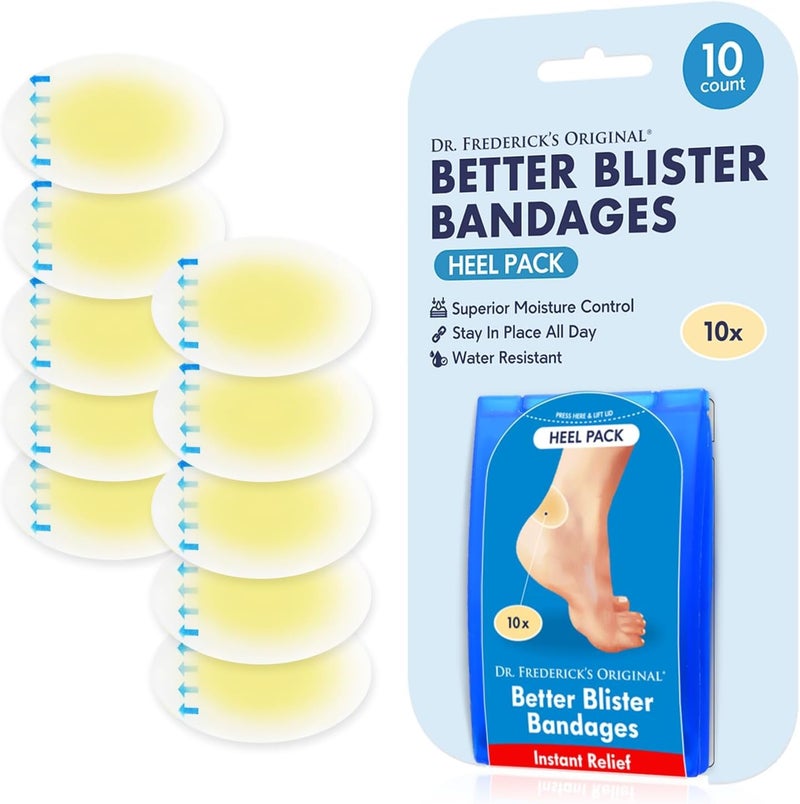 Dr Fredericks Original Better Blister Bandages 10 ct WaterResistant 40 More Cushioning Hydrocolloid Pads for Foot Heel Protection Recovery Blister Relief Pads Heel Pack