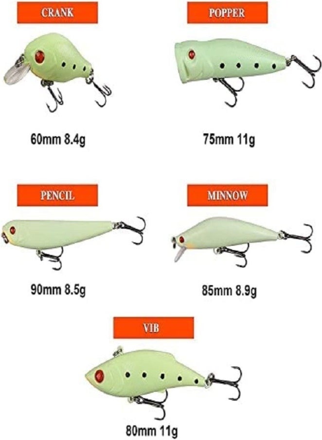 gogolove Fishing Lures, 5 Pieces Glowing Lures Set ,Top Water Luminous Fishing Lures Kit, Sea fishing Lures ,Lure Fishing Set , Saltwater Fishing Lures with Strong Triable Fishing Sharp Hooks - Image 2