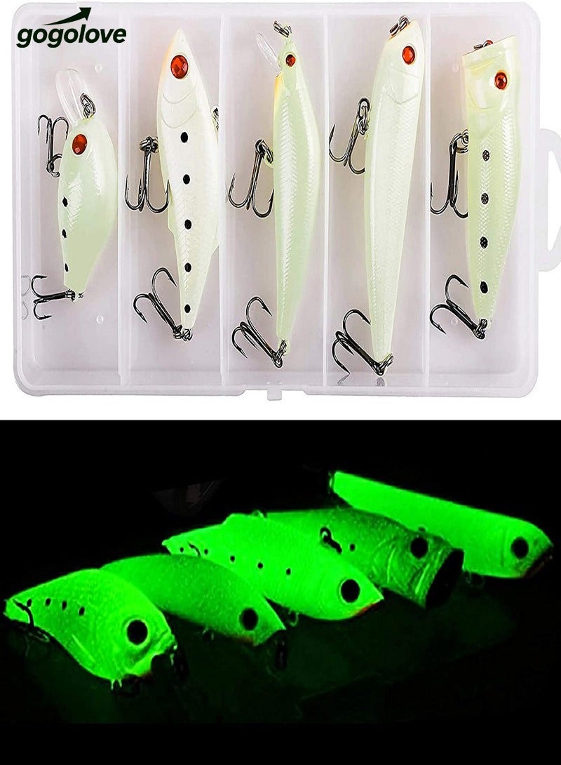 gogolove Fishing Lures, 5 Pieces Glowing Lures Set ,Top Water Luminous Fishing Lures Kit, Sea fishing Lures ,Lure Fishing Set , Saltwater Fishing Lures with Strong Triable Fishing Sharp Hooks - Image 1