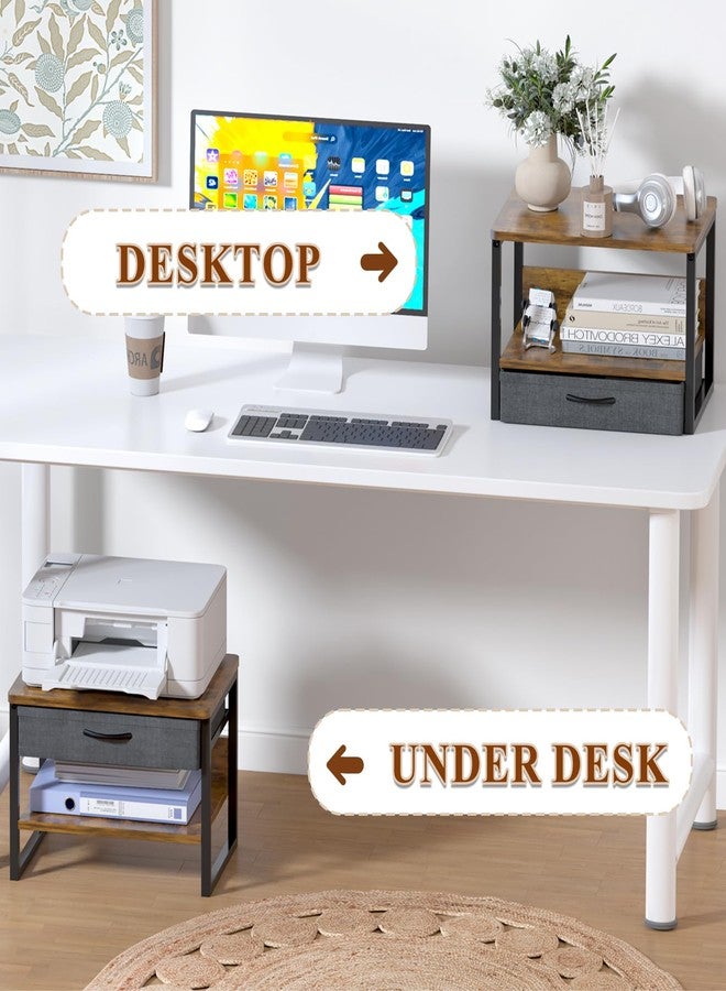 MARTY Printer Stand with Storage Drawer for Desk, 2-Tier Desktop Printer Stand Shelf Organzier for Home Office Printer Riser Under Desk Small Printer Table (Rustic Brown) - Image 4