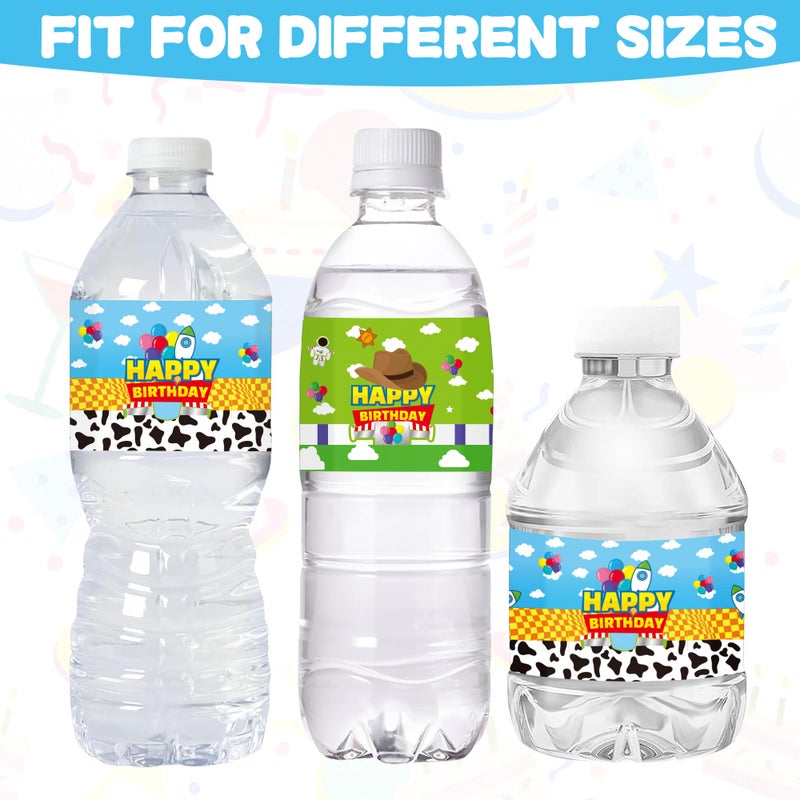 CHENRINDECO 24 Pcs Cartoon Story Water Bottle Labels Toy Inspired Party Birthday Decorations for Toy Themed Birthday Party Supplies - Image 4